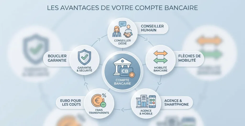 Schéma des critères pour choisir une banque à la retraite